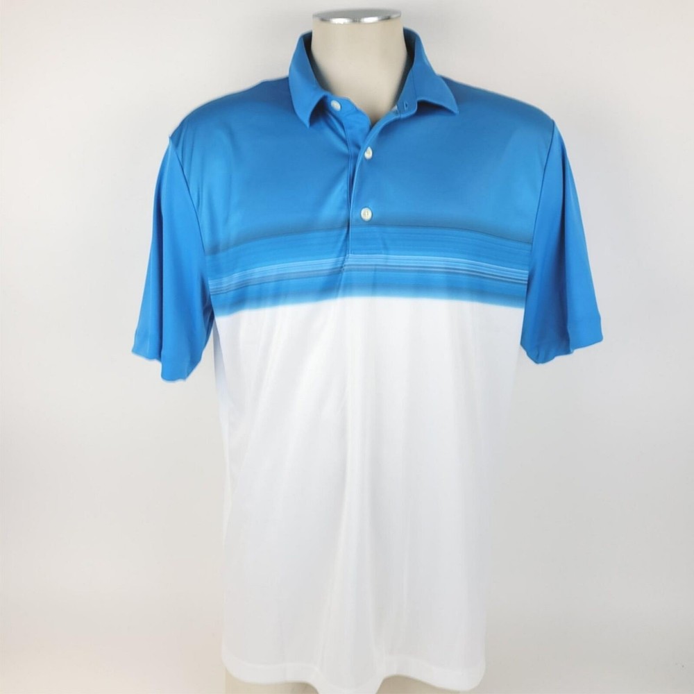 Greg Norman Microlux ML75 Mens Polo Large Play Dry Baby Blue Striped
